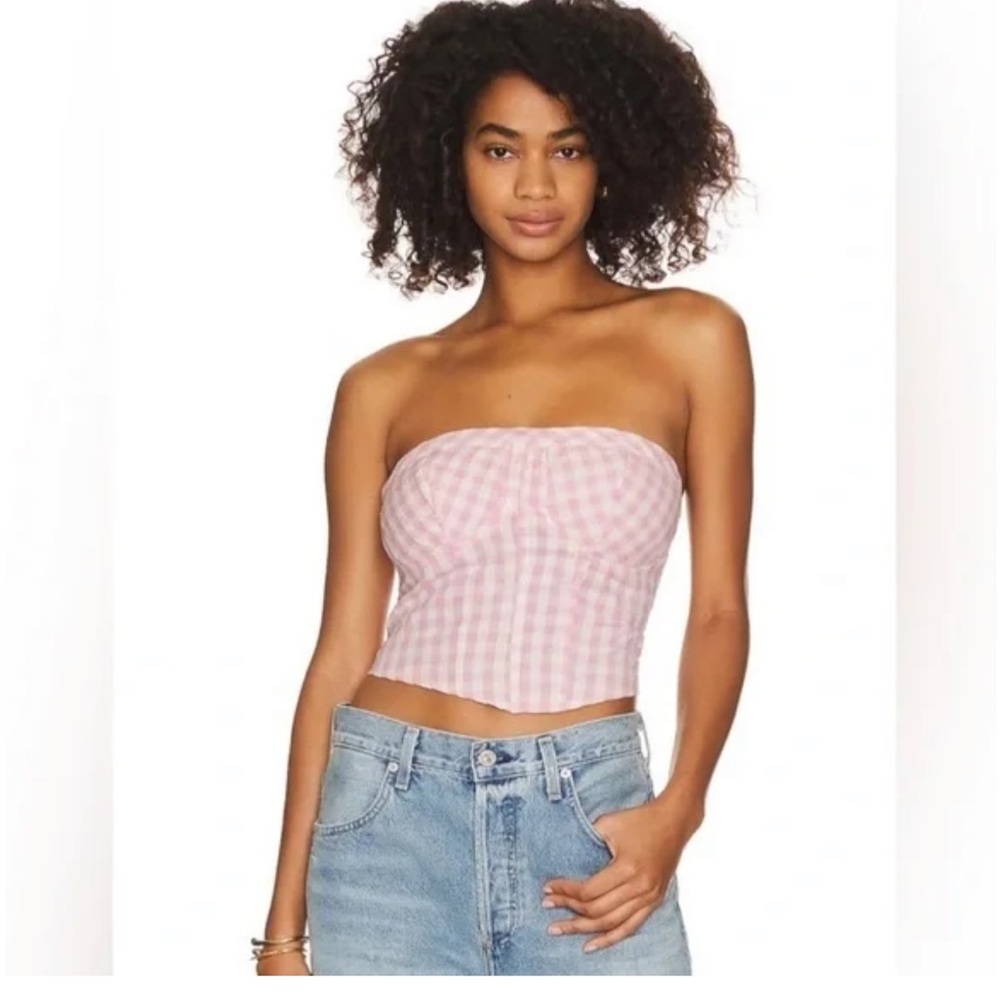 Free People Retro Leilani Tube Top Pink Gingham Cottagecore Size Small